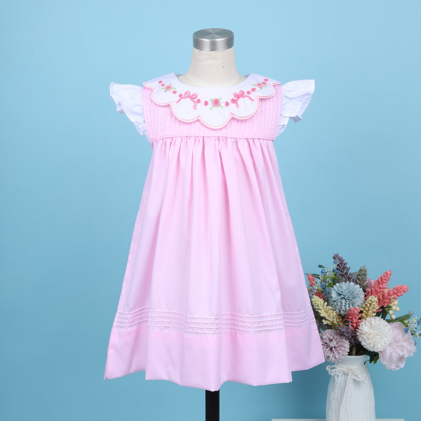Isabella Pink Embroidery Dress