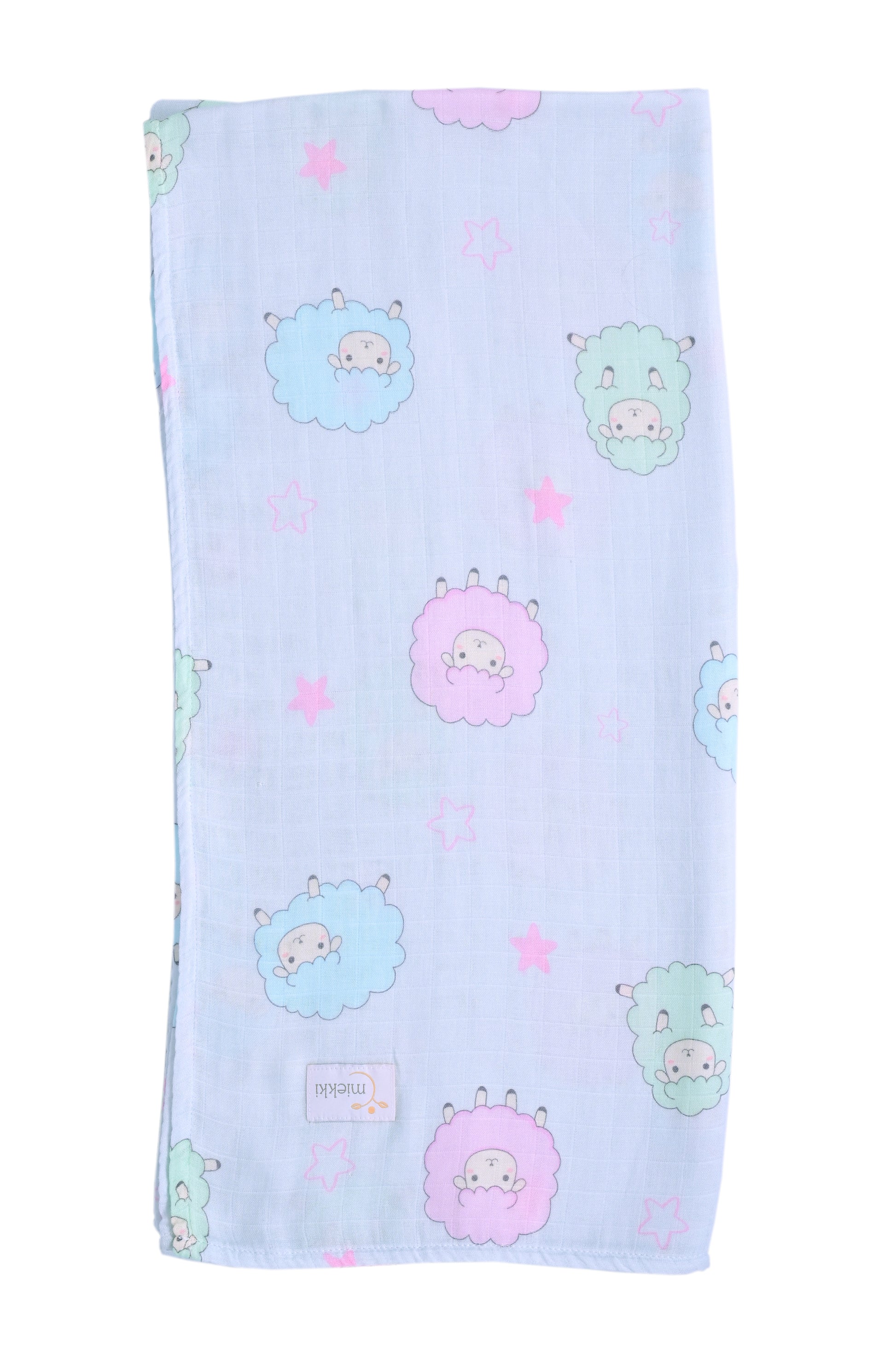 Baby Swaddle Blanket- Sheep (baby blue)