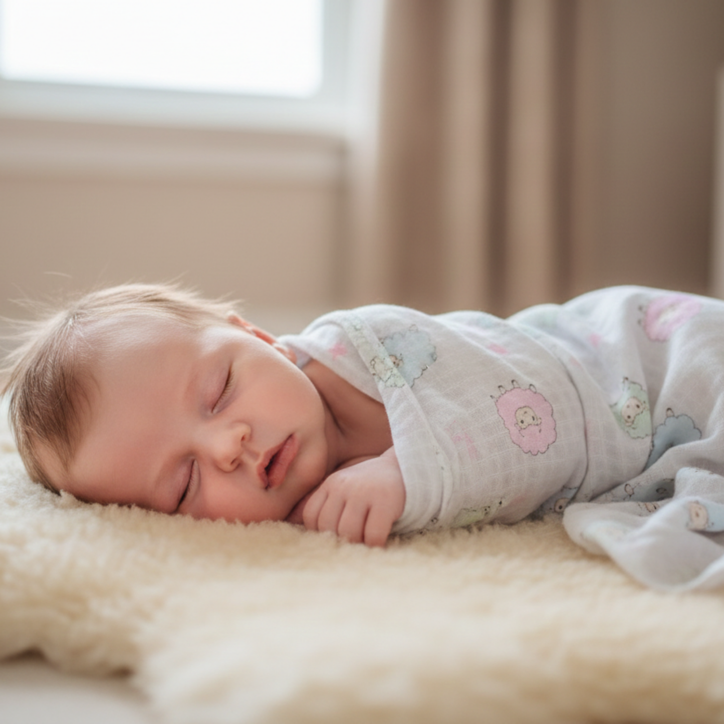 Baby Swaddle Blanket- Sheep (baby blue)