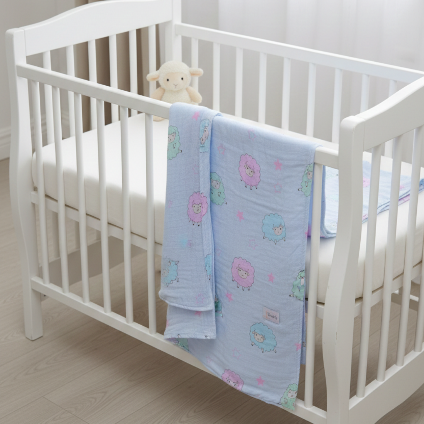 Baby Swaddle Blanket- Sheep (baby blue)
