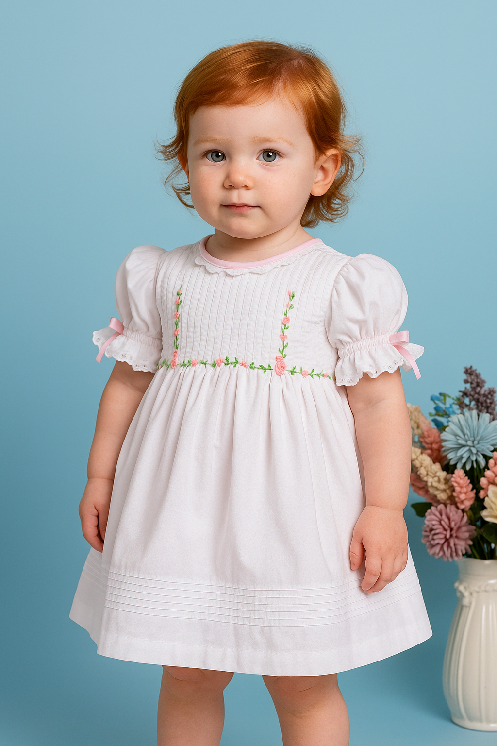 Lia Embroidered White Flower Dress