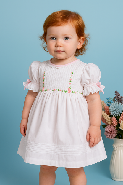 Lia Embroidered White Flower Dress