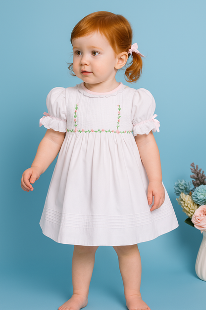 Lia Embroidered White Flower Dress