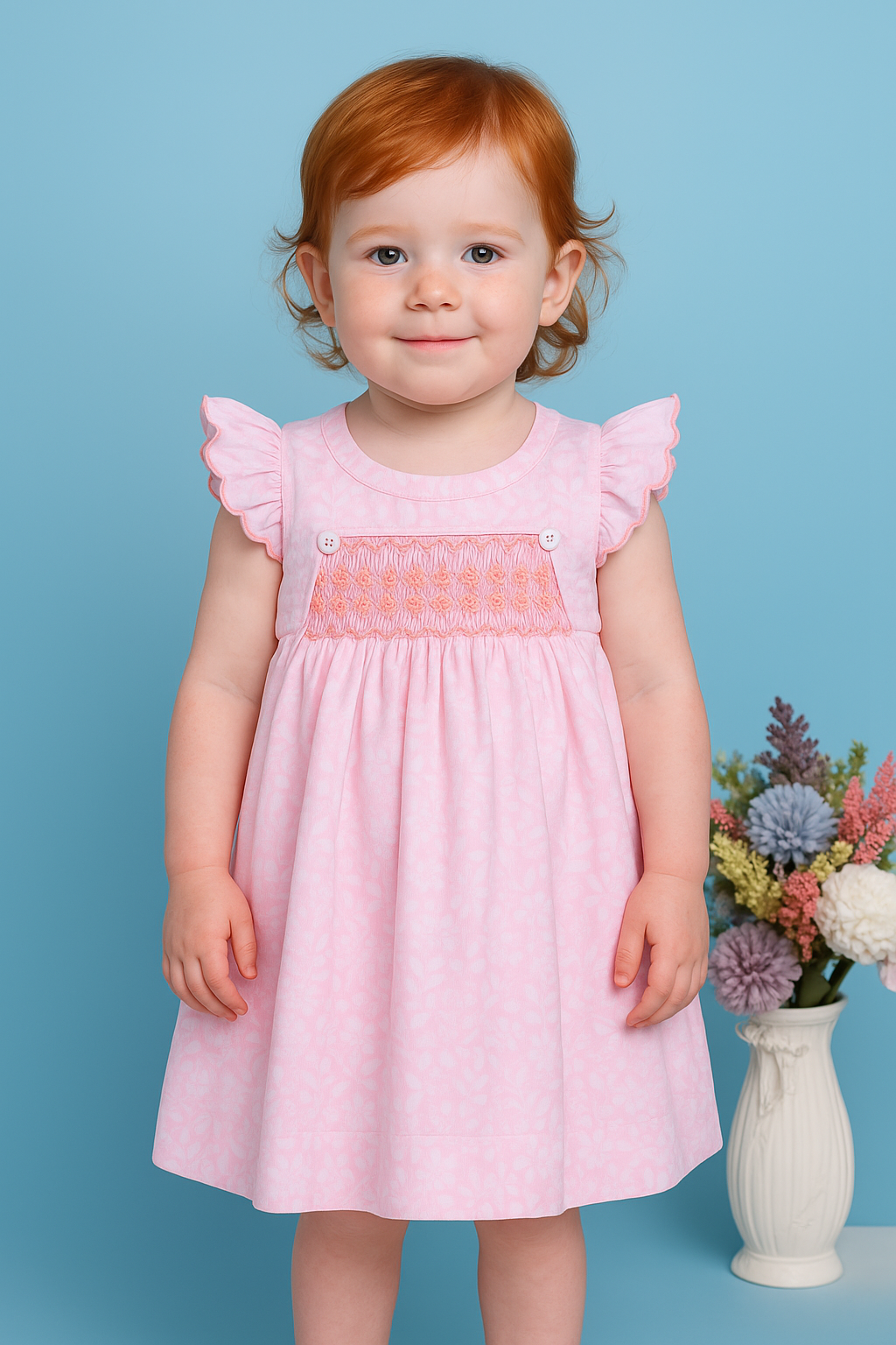 Mirella Pink Hand-Smocked Dress