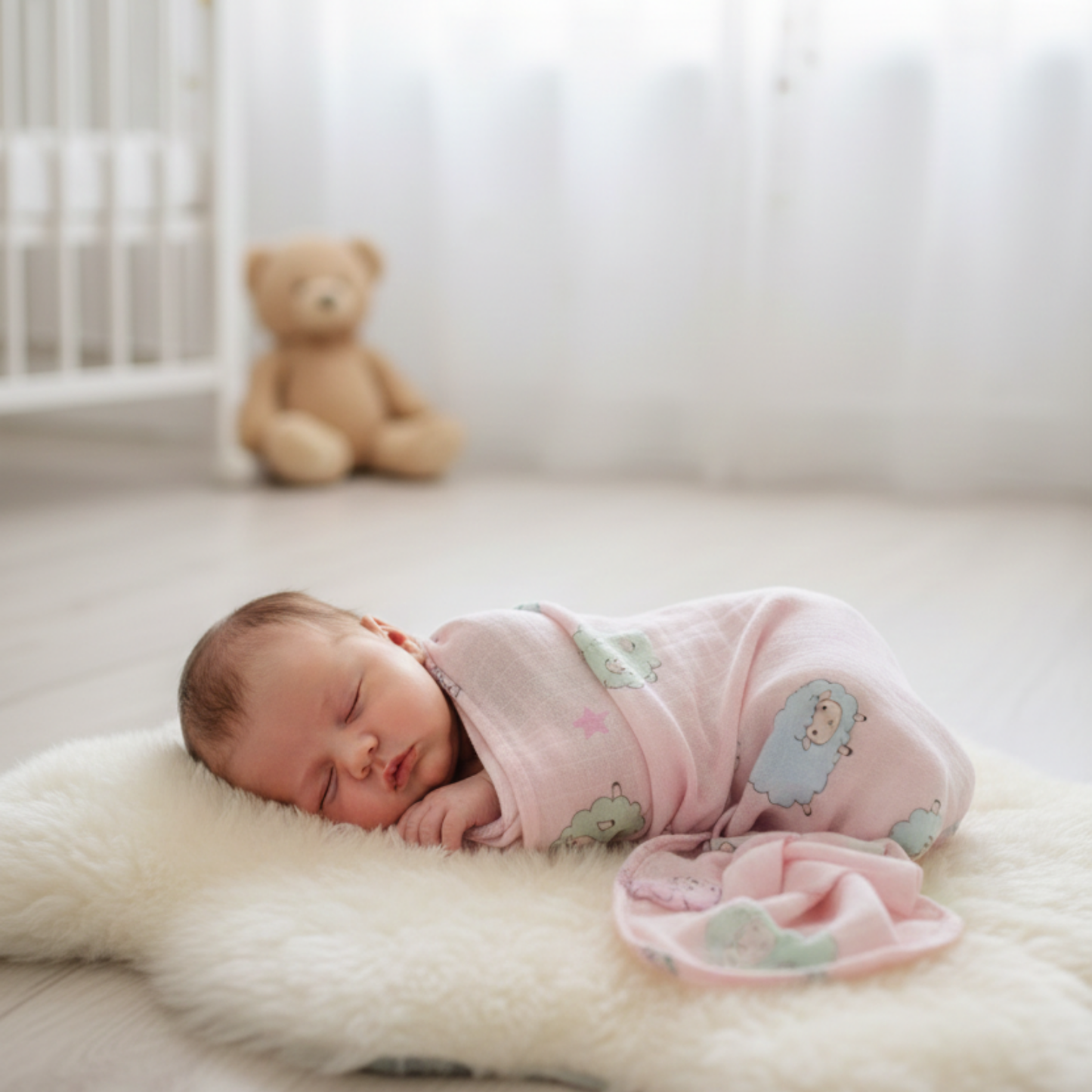 Baby Swaddle Blanket- Sheep (pink)