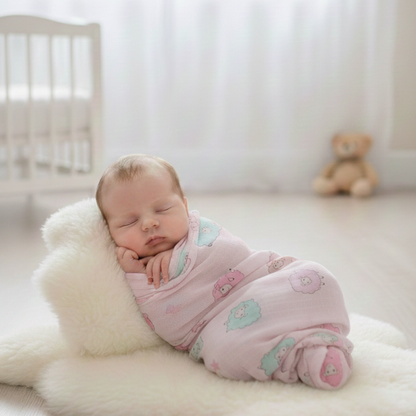 Baby Swaddle Blanket- Sheep (pink)