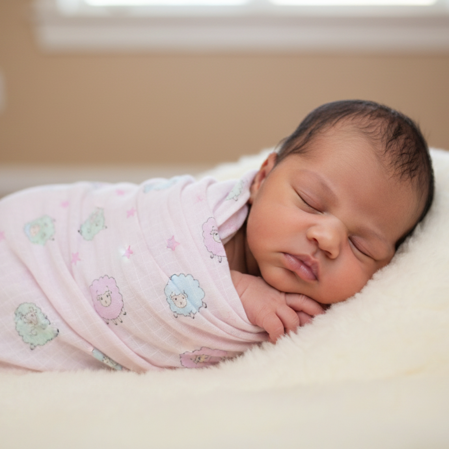 Baby Swaddle Blanket- Sheep (pink)