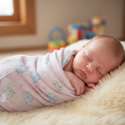 Baby Swaddle Blanket- Sheep (pink)