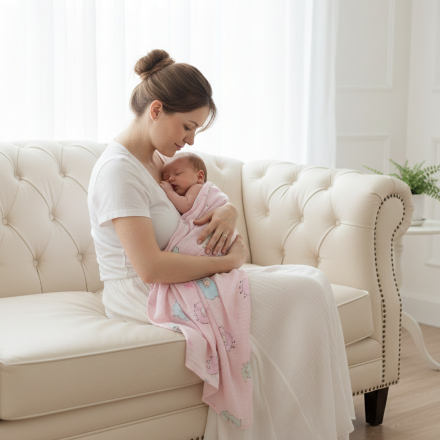 Baby Swaddle Blanket- Sheep (pink)