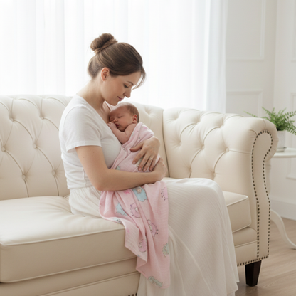 Baby Swaddle Blanket- Sheep (pink)